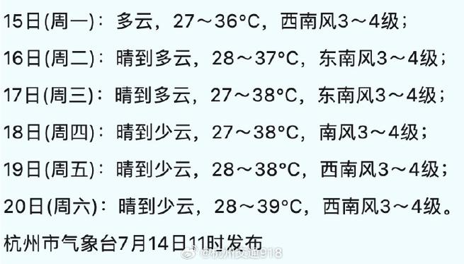 7月份杭州天气预报，7月份杭州天气预报表？  第2张