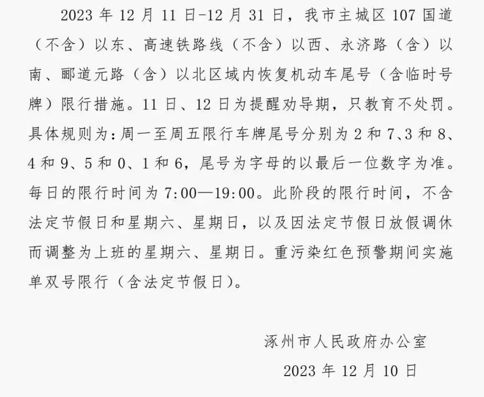 涿州限行尾号最新，涿州限行尾号最新通知  第1张