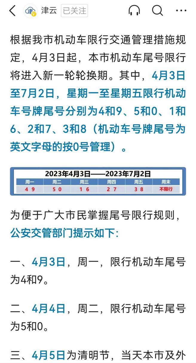 限号天津，限号天津2025年最新限号时间表图片  第2张