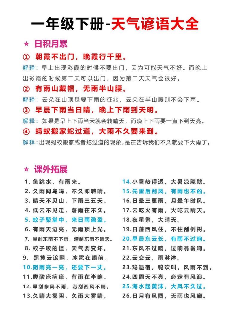 有关天气的谚语大全，有关天气的谚语有哪些句子  第1张